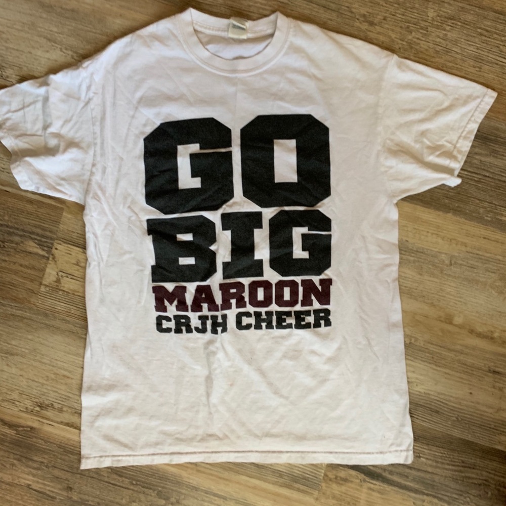 white Go Big Maroon t shirt